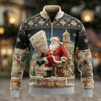 Men's Santa Christmas Quarter Zip Polo