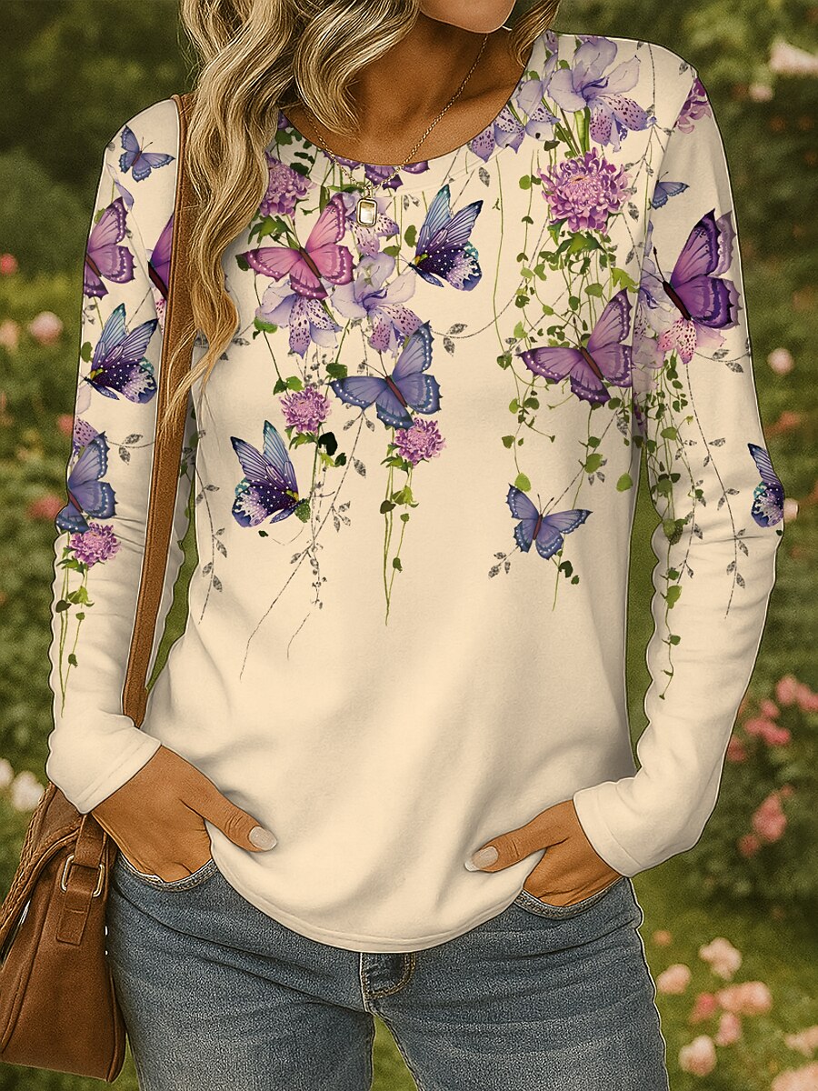 Women's Butterfly Garden Floral Graphic Tee