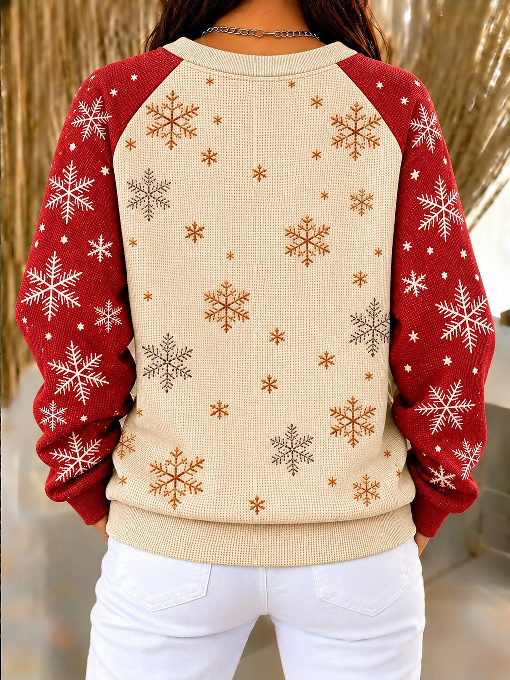 Christmas Women's Waffle Textured Pullover Sweatshirt