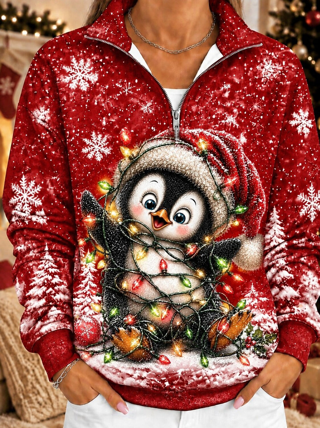 Women's Snowflake Half Zip Pullover Sweatshirt
