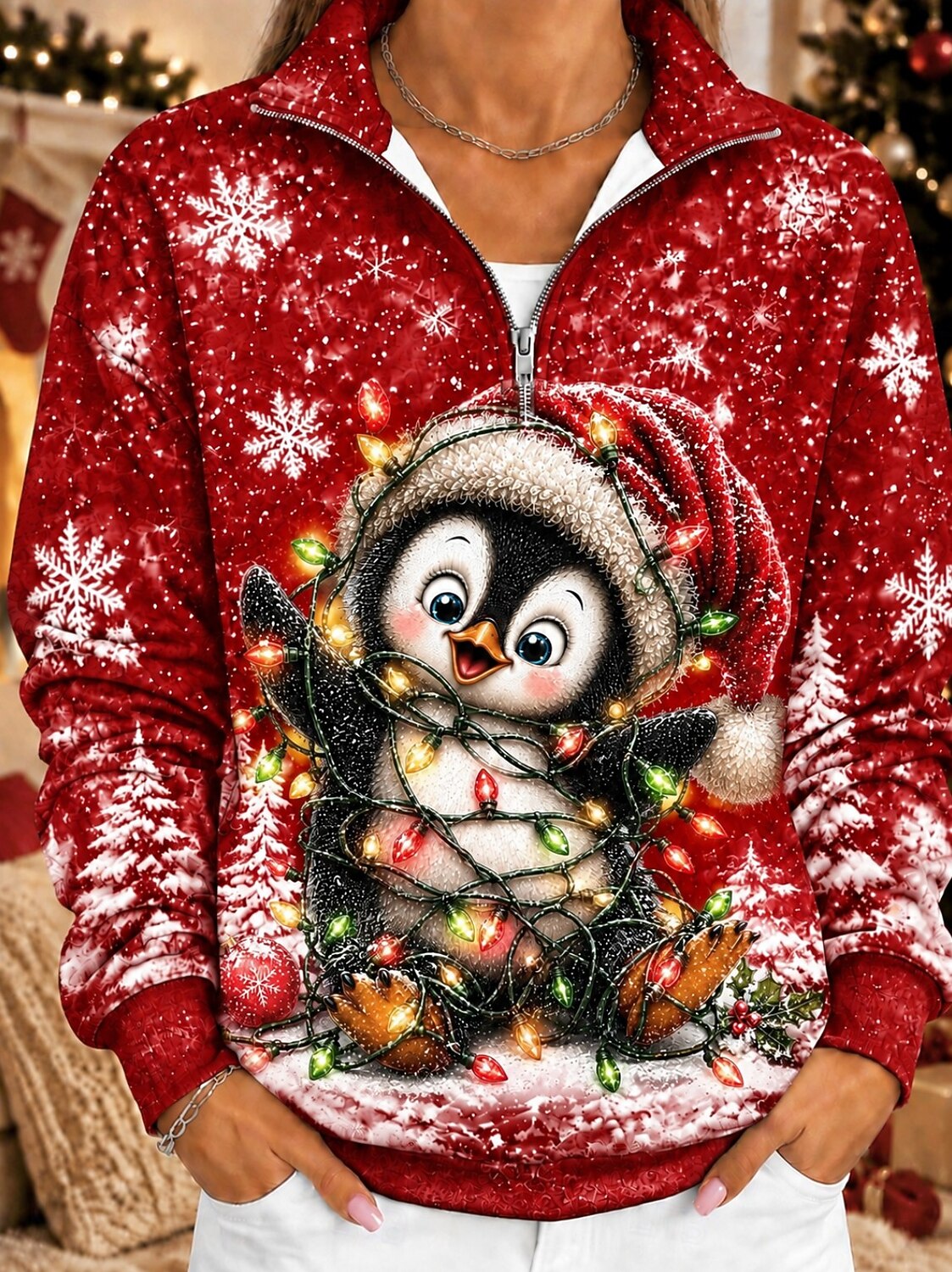 Women's Snowflake Half Zip Pullover Sweatshirt