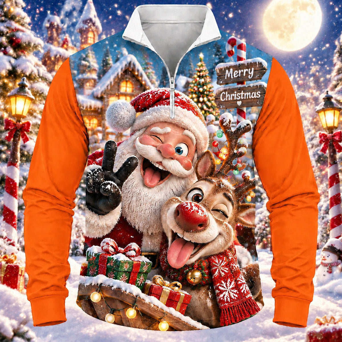 Men's Santa Christmas Quarter Zip Polo