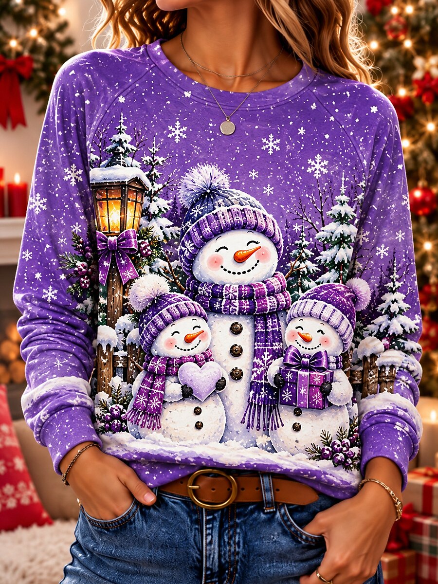 Cat Snowman Graphic Christmas Pullover Sweatshirt