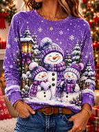 Cat Snowman Graphic Christmas Pullover Sweatshirt