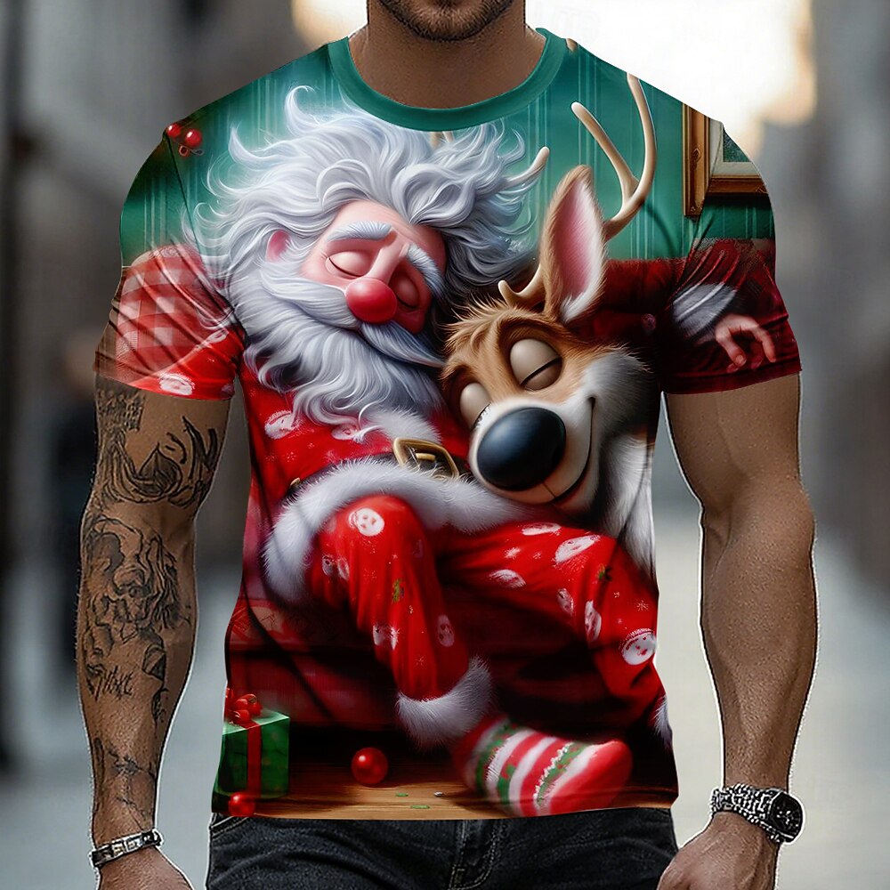 Men's Reindeer Santa Christmas Graphic Tee