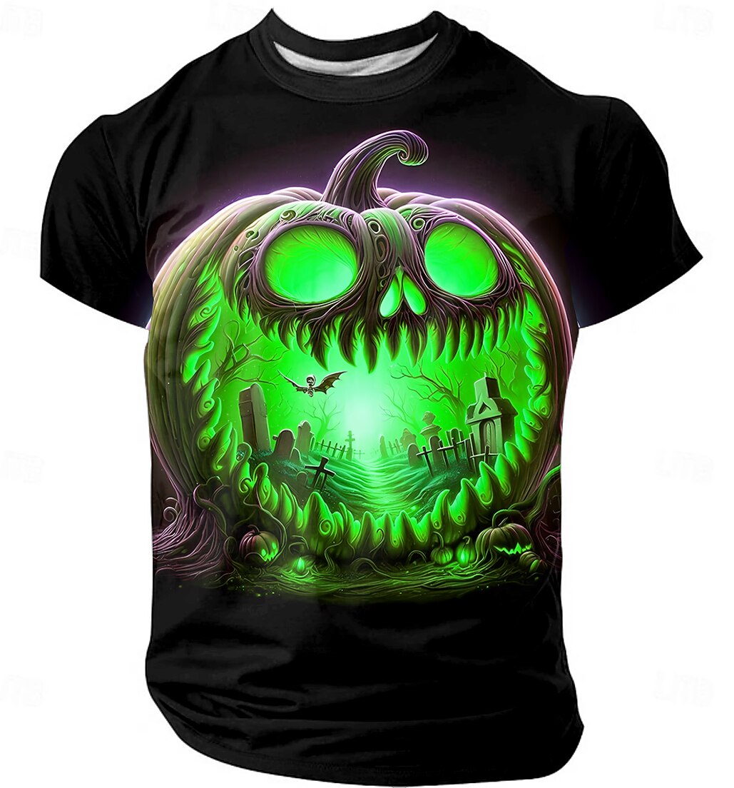 Men's Pumpkin Horror Graphic Casual Tee