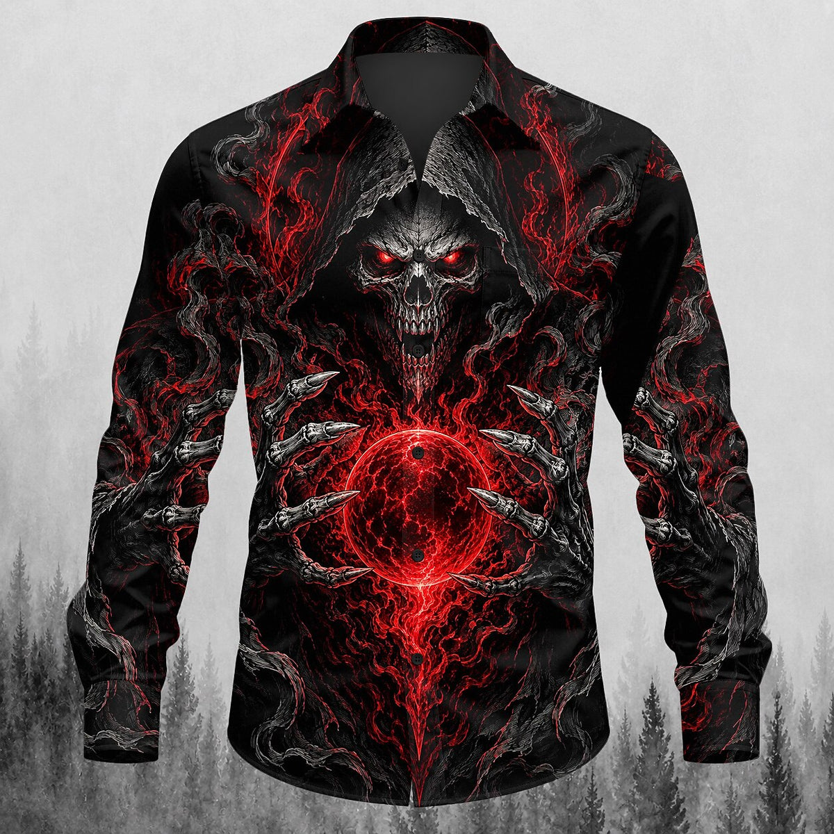 Men's Collared Grim Reaper Skull Shirt