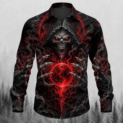 Men's Collared Grim Reaper Skull Shirt
