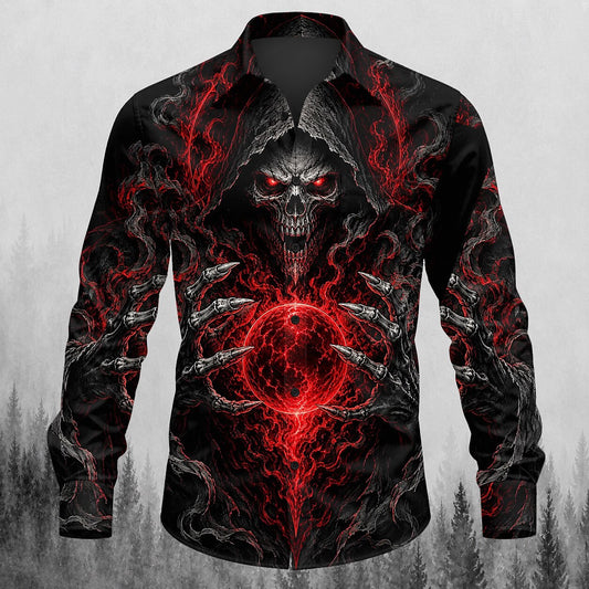 Men's Collared Grim Reaper Skull Shirt