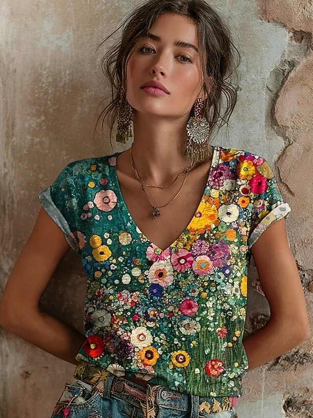 Women's Vintage Blossom V Neck Tee