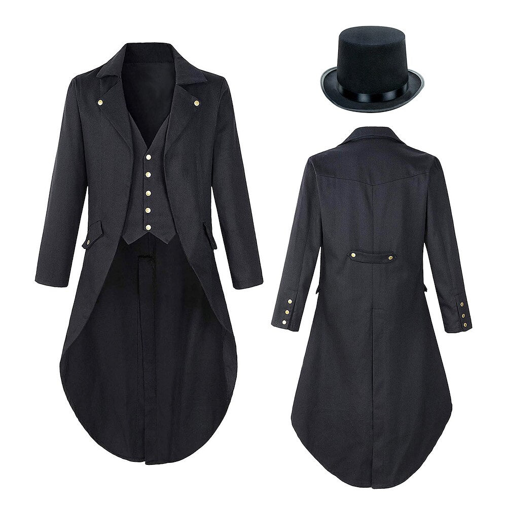 Men's Vintage Halloween Tuxedo Tailcoat Costume Coat & Hat Set