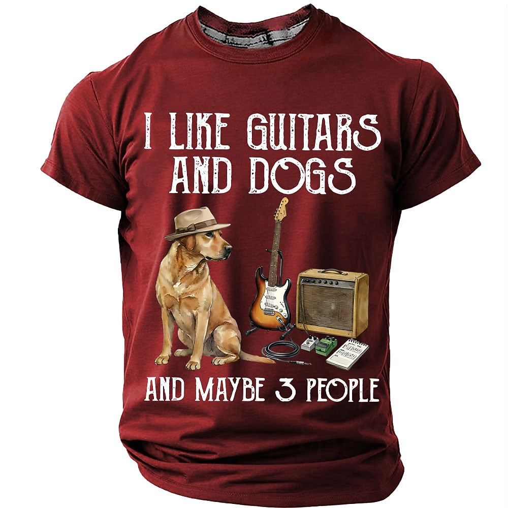 Men's Guitars Dogs Humor Graphic Tee