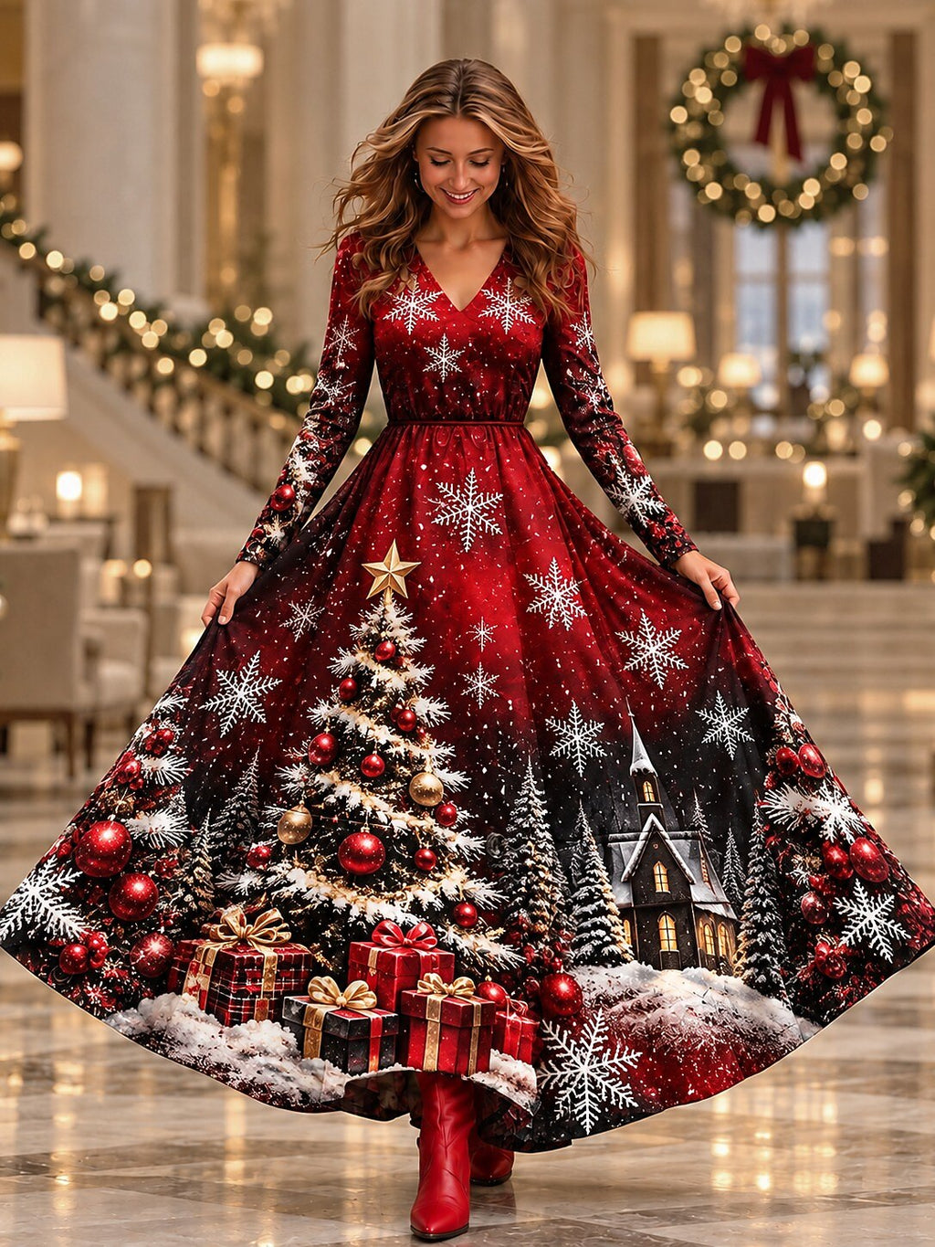 Women's Colorful Ombre Christmas Maxi Dress