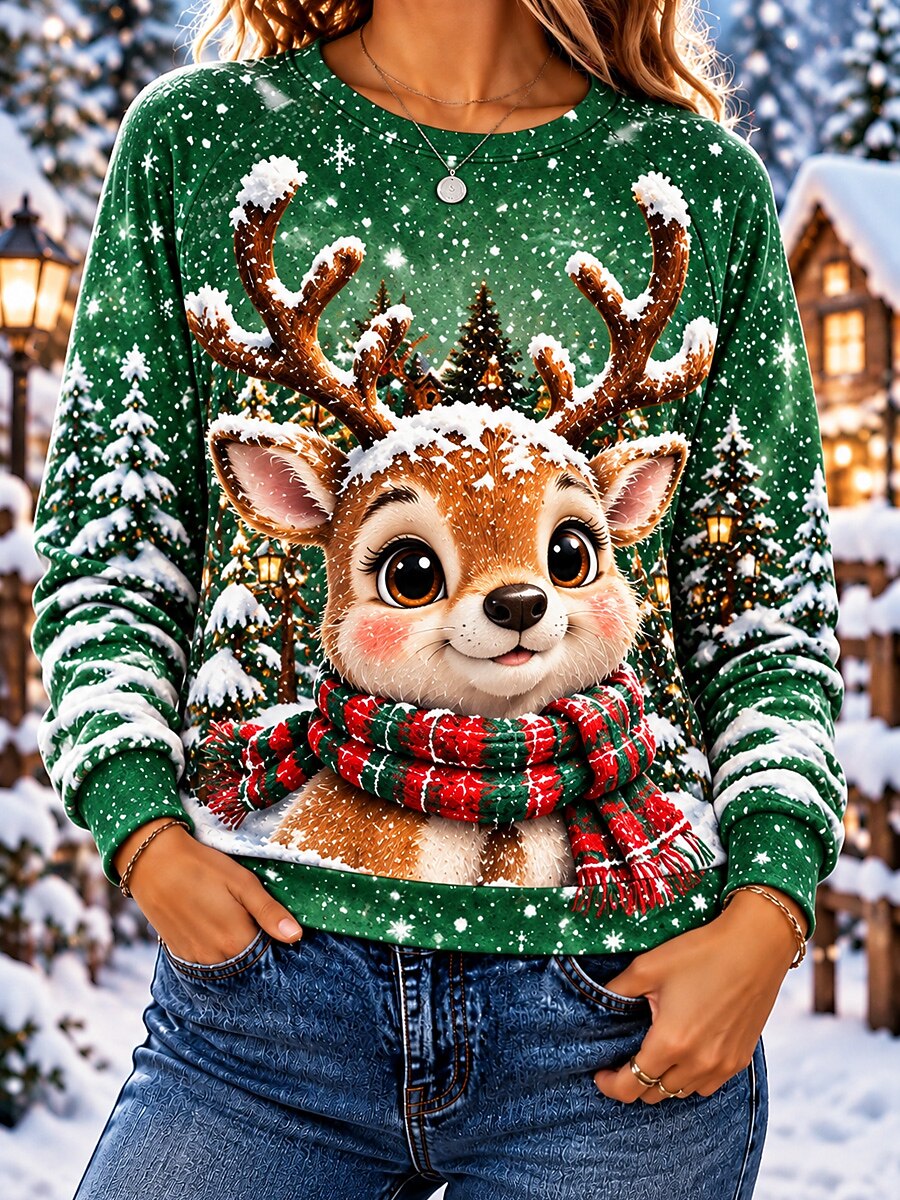 Festive Animal Print Christmas Pullover Sweatshirt