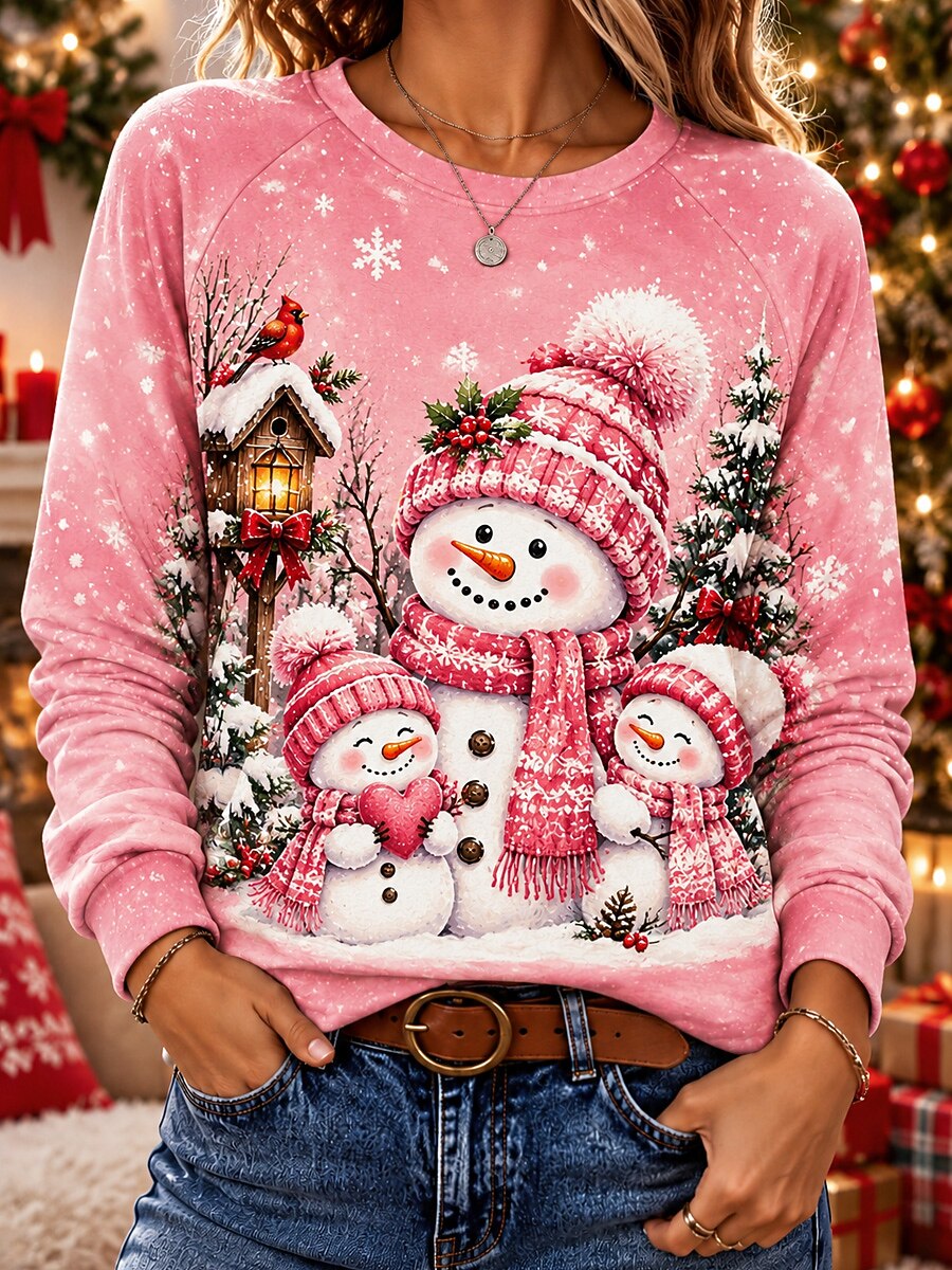 Cheerful Snowman Christmas Pullover Sweatshirt