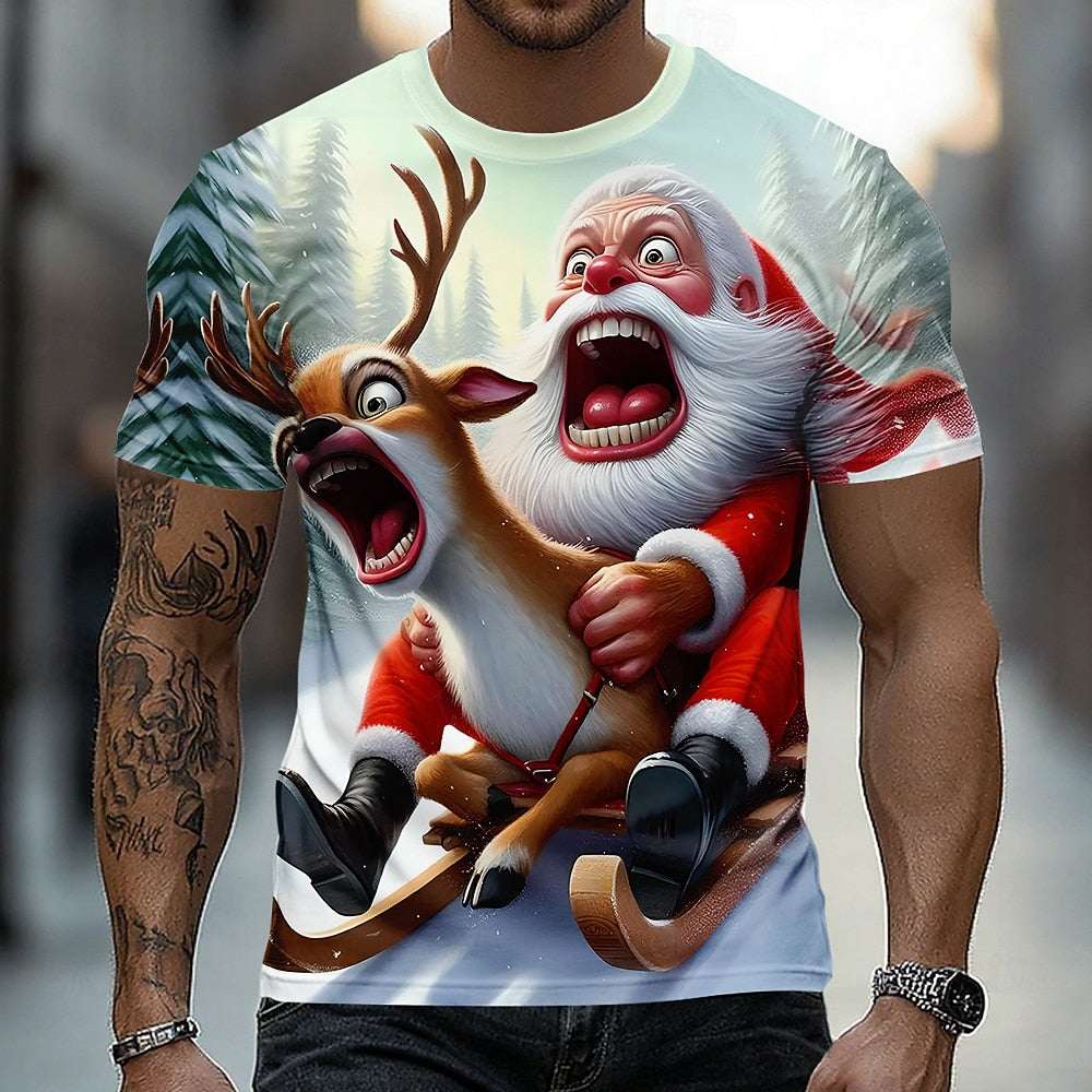 Men's Santa Christmas Animal Graphic Tee