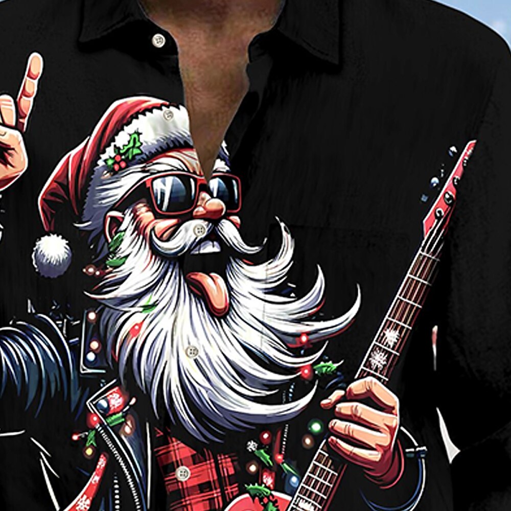 Santa Guitarist Christmas Button Up Shirt