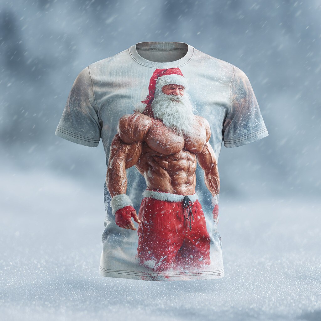 Muscle Santa Christmas Graphic Tee
