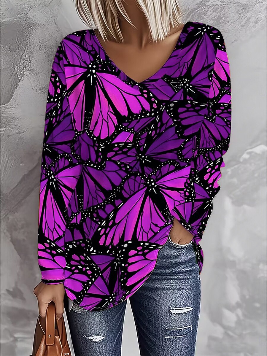 Women's Butterfly V Neck Graphic Tee