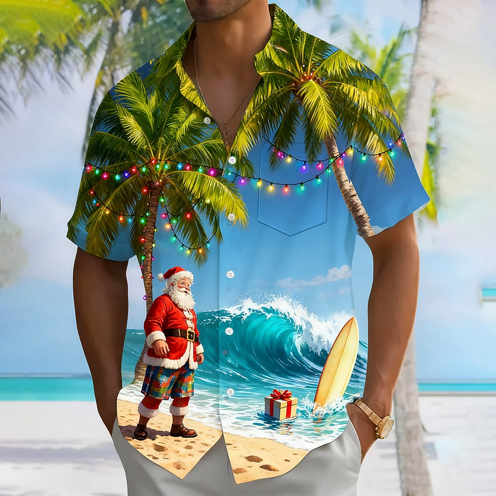 Santa Christmas Lights Short Sleeve Shirt