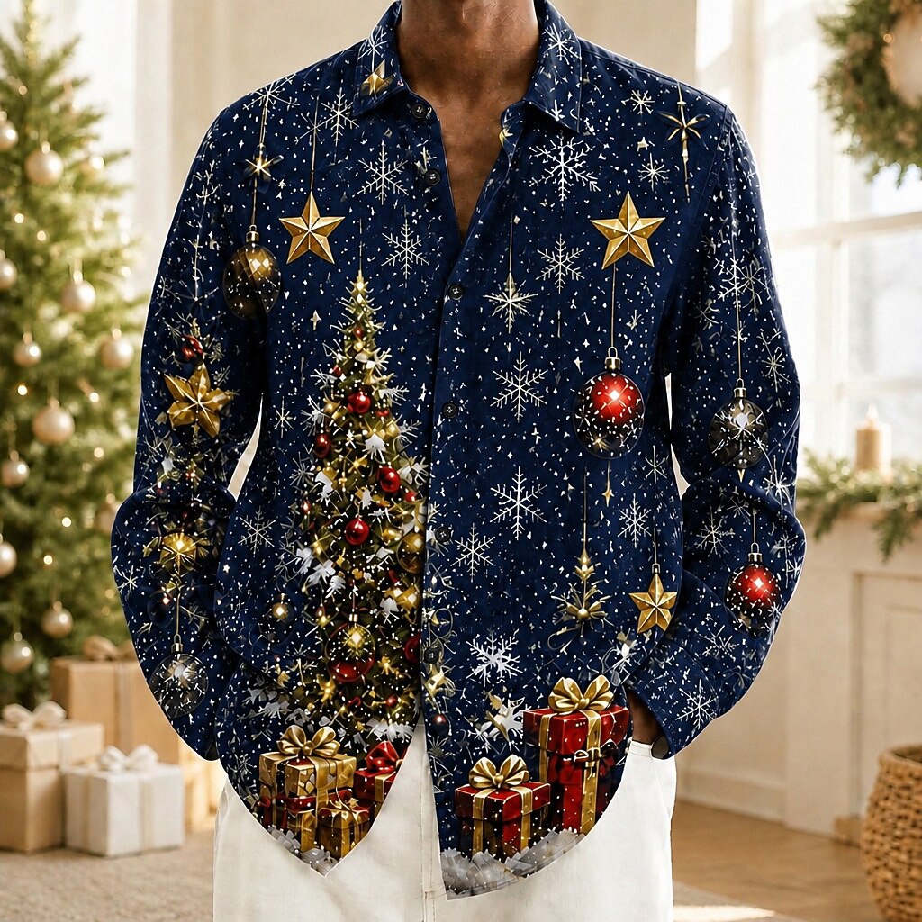 Men's Christmas Tree Party Button Up Shirt