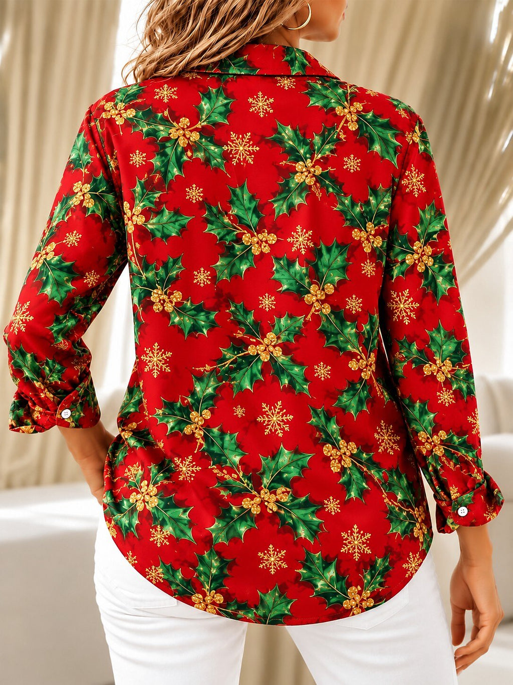 Women's Red Green Floral Patchwork Shirt