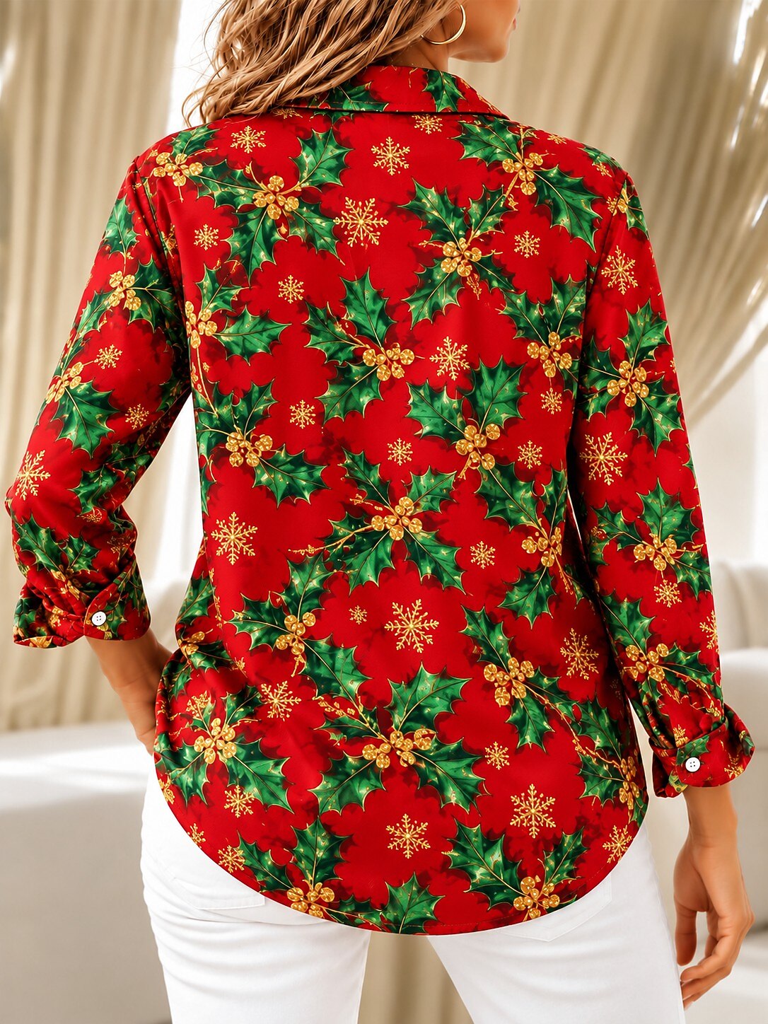 Women's Red Green Floral Patchwork Shirt