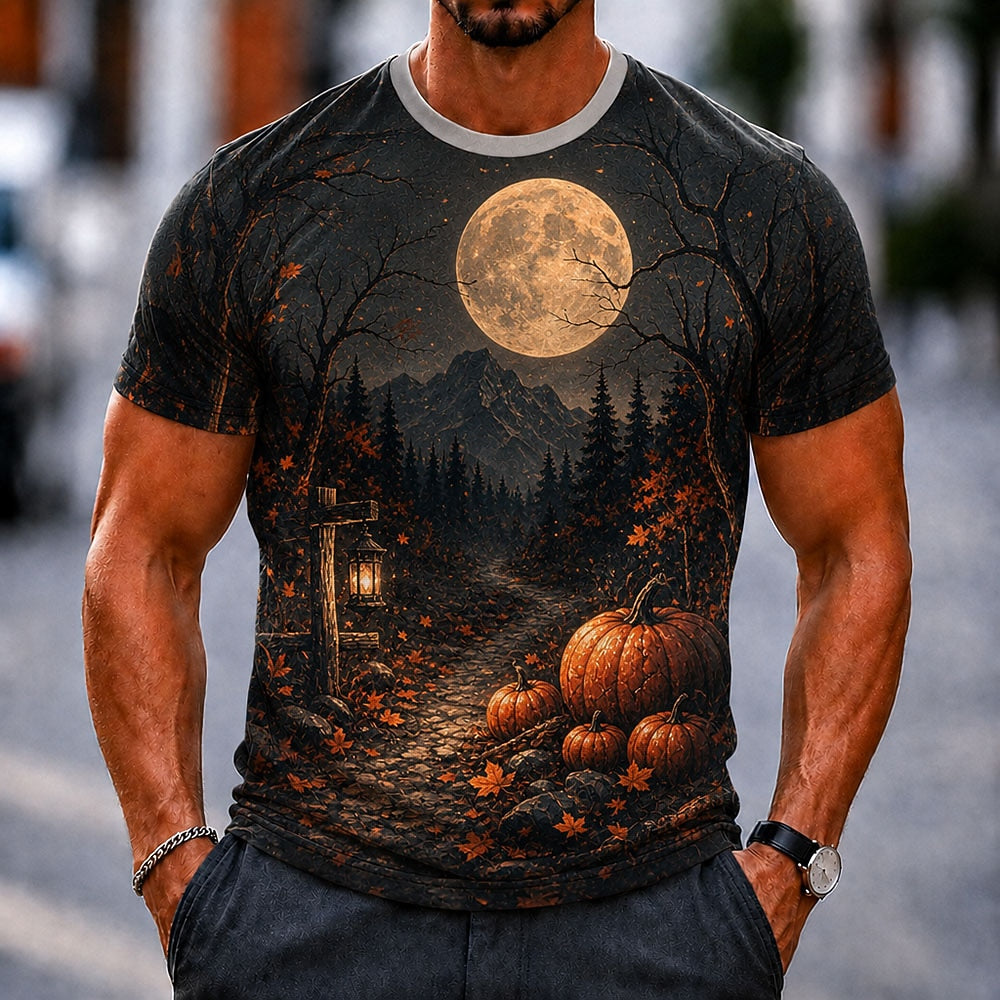 Men's Pumpkin Straw Graphic Casual Tee