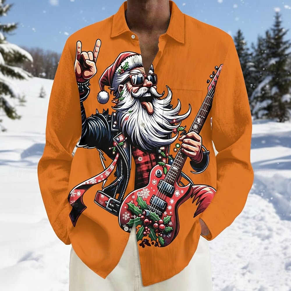 Santa Guitarist Christmas Button Up Shirt