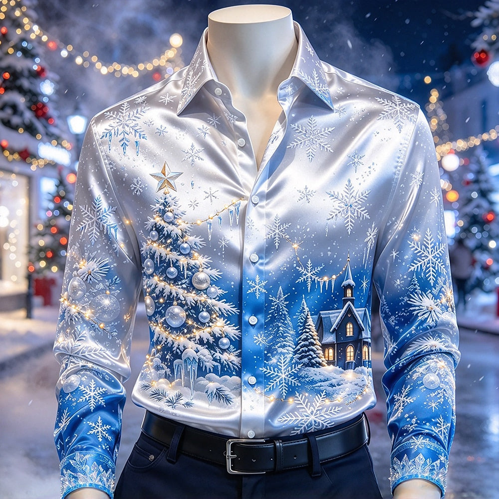 Christmas Snowflake Satin Dress Shirt