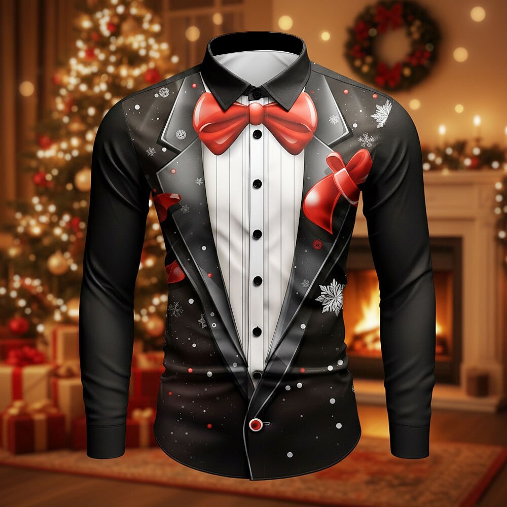 Christmas Faux Collar Tuxedo Button Shirt