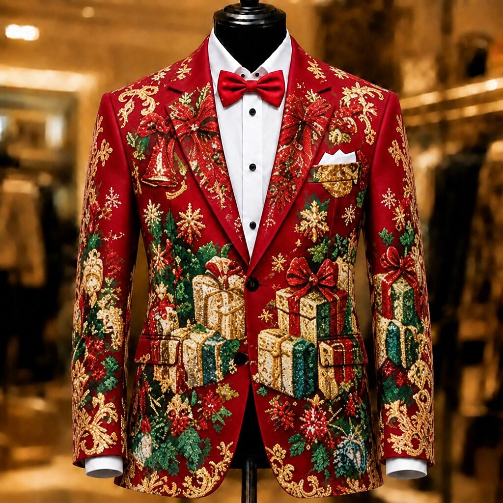 Men's Festive Pattern Print Christmas Blazer