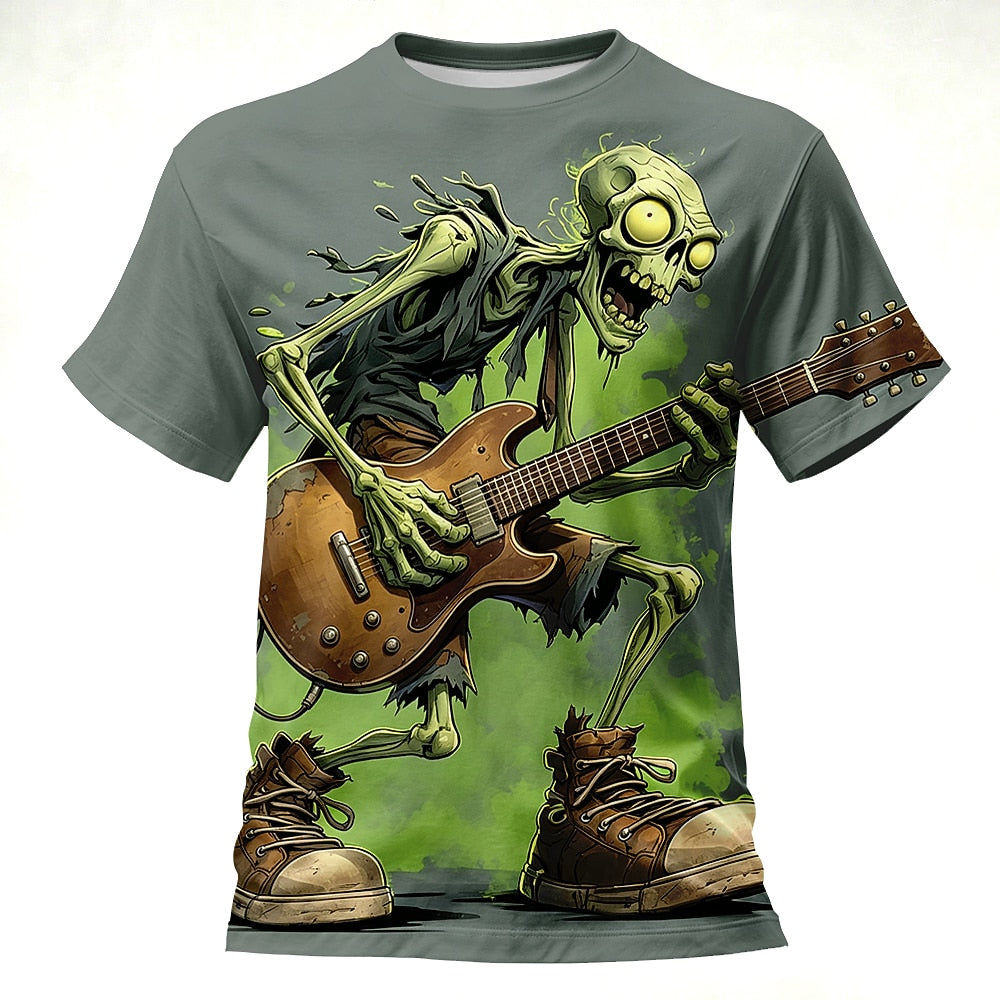 Men's Gothic Zombie Skull Print Tee