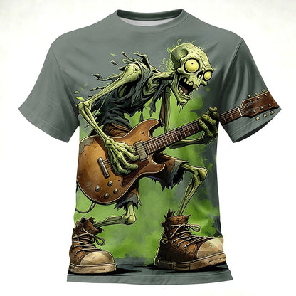 Men's Gothic Zombie Skull Print Tee