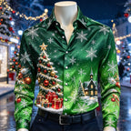 Men's Christmas Tree Scene Satin Shirt