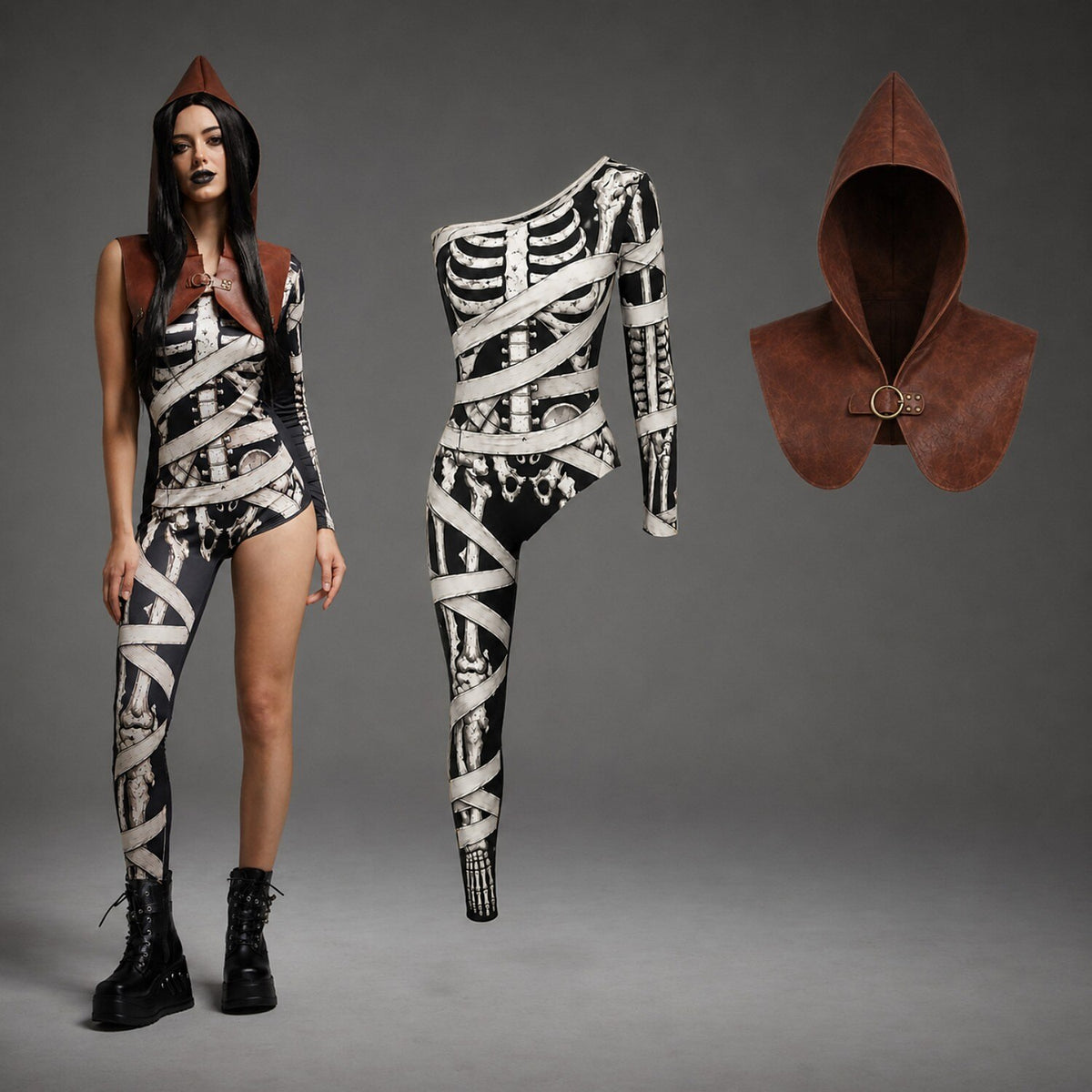 Women's Dark Fantasy Skeleton Halloween Costume Set