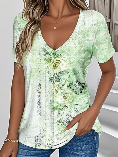 Women's Vintage Floral V Neck Tee