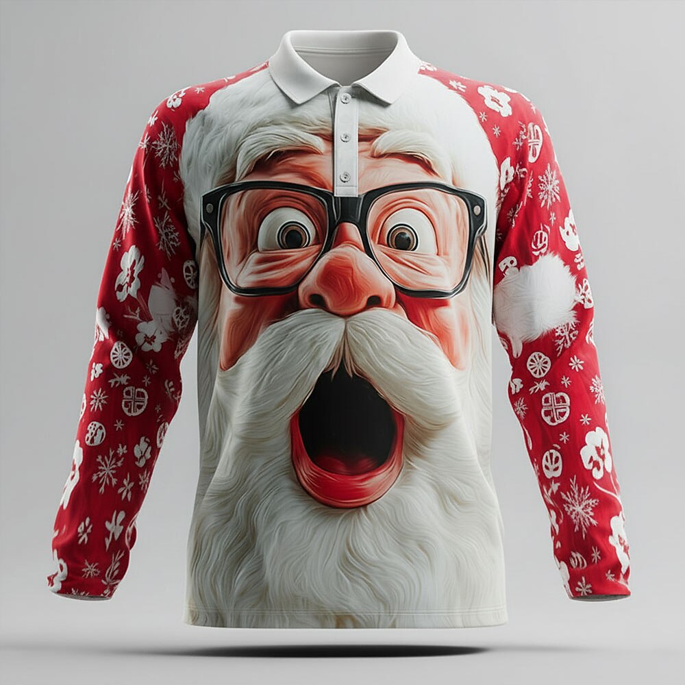 Santa Claus Christmas Long Sleeve Polo