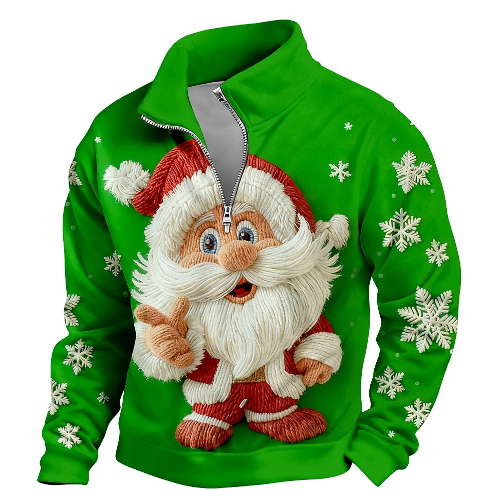 Santa Claus Christmas Stand Collar Sweatshirt