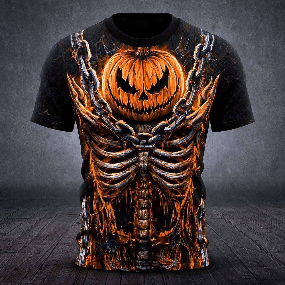 Men's Halloween Pumpkin Skeleton Tee