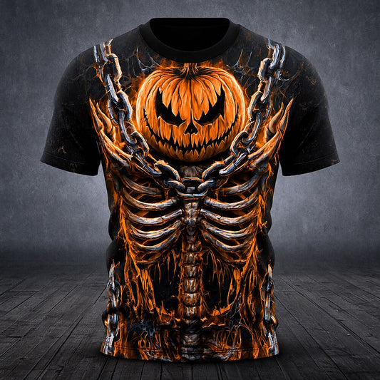 Men's Halloween Pumpkin Skeleton Tee