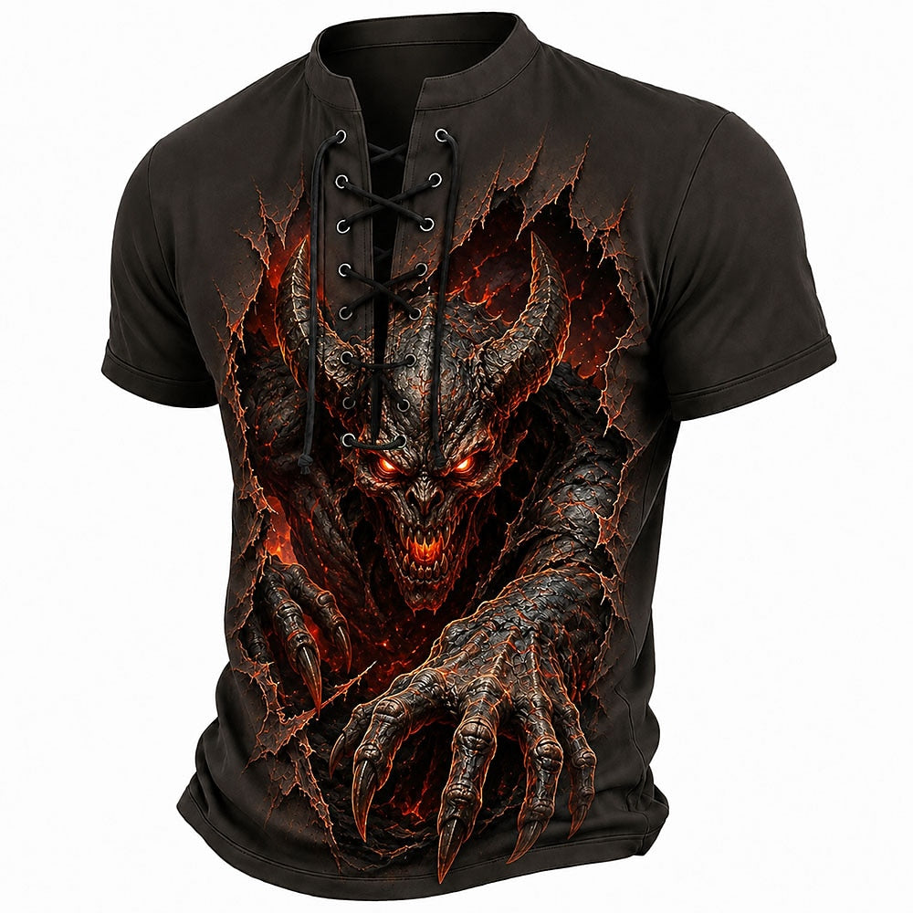 Men's Skull Werewolf Laceup Henley Shirt