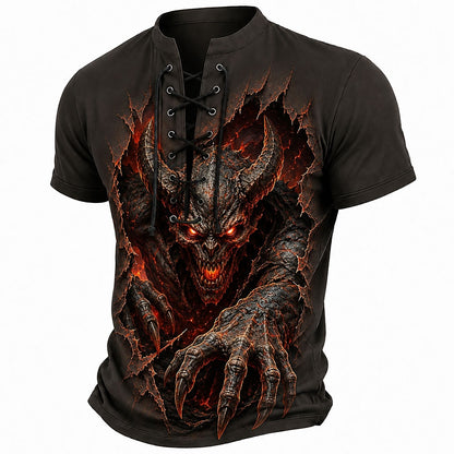 Men's Skull Werewolf Laceup Henley Shirt