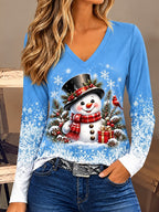 Women's Snowman V Neck Christmas Shirt