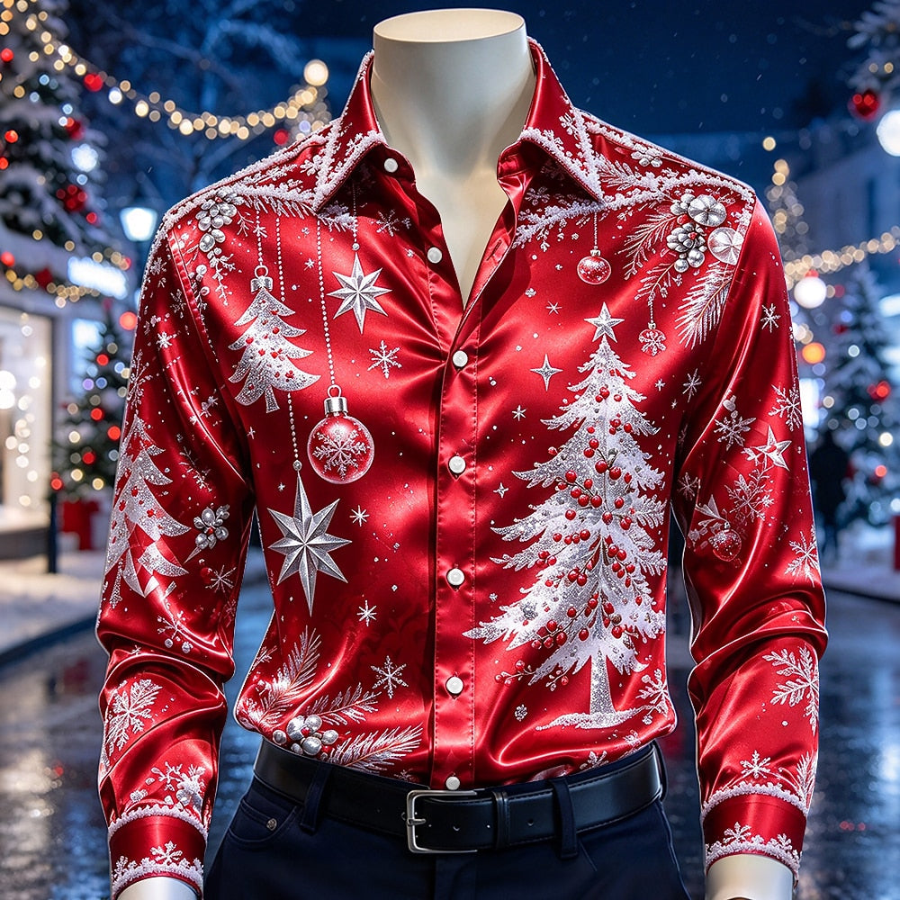 Men's Christmas Bauble Print Satin Shirt