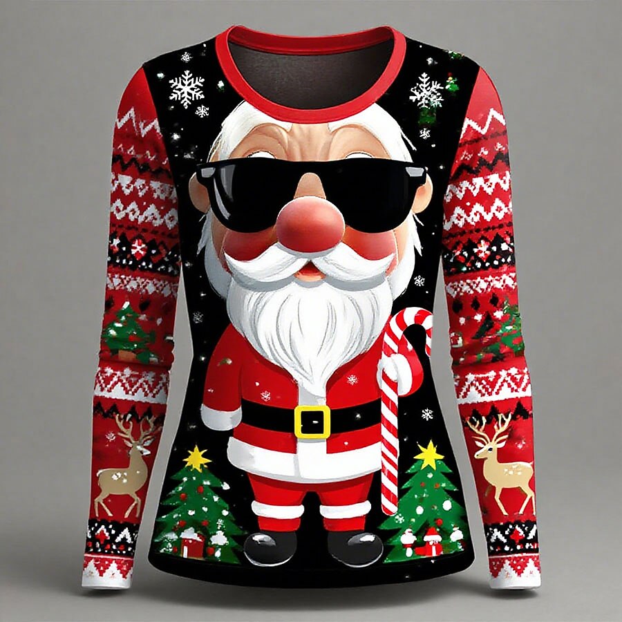 Women's Santa Christmas Tree Longsleeve Tee