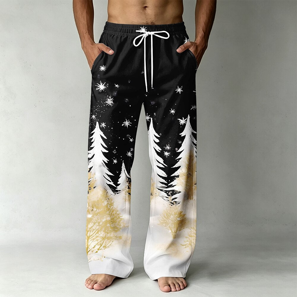 Christmas Tree Snowflake Drawstring Trousers