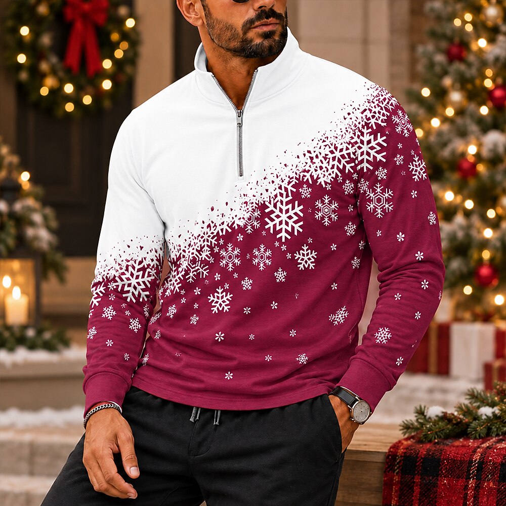 Snowflake Christmas Quarter Zip Polo Shirt