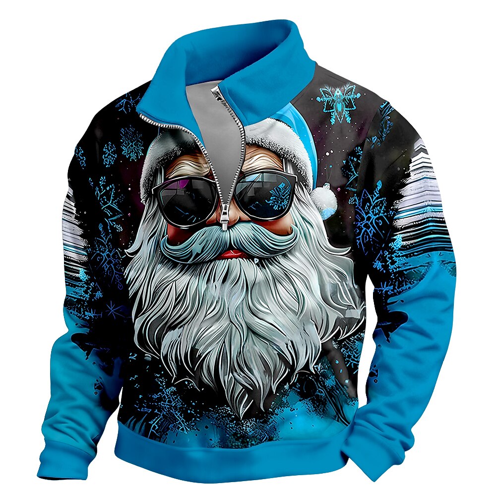 Santa Christmas Zip Collar Sweatshirt
