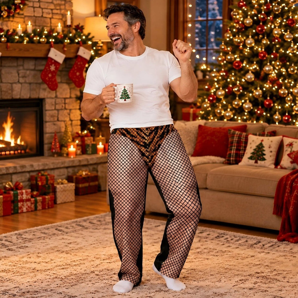 Fishnet Stockings Print Christmas Pajama Pants